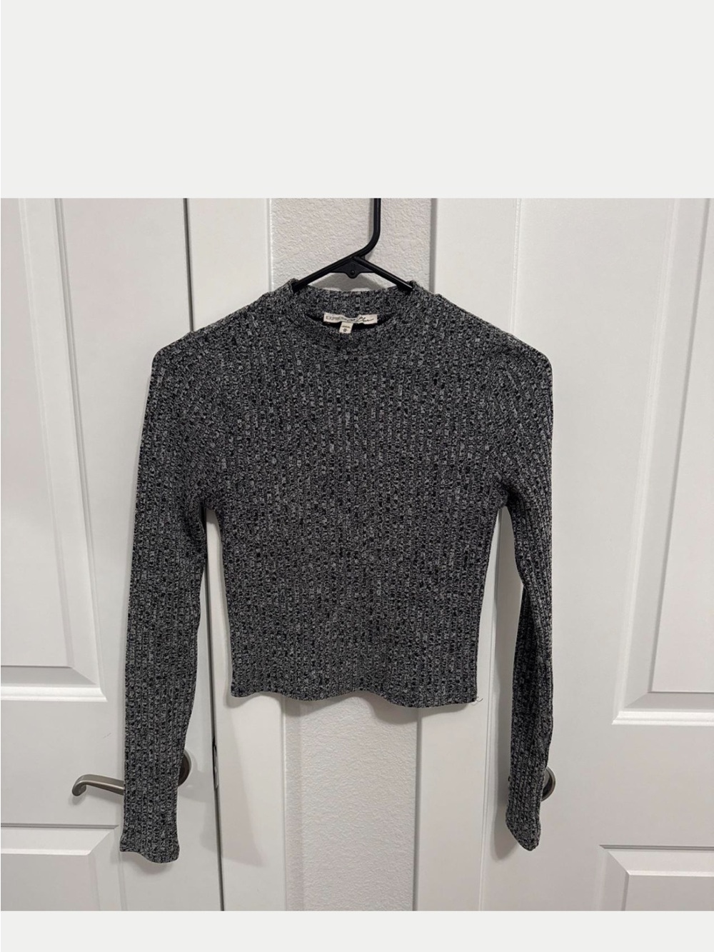 Express Ribbed Mock Neck Long Sleeve Top - Charcoal Gray